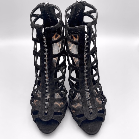 NIB DOLCE & GABBANA Suede Black Peep Toe Heels - Picture 5 of 7